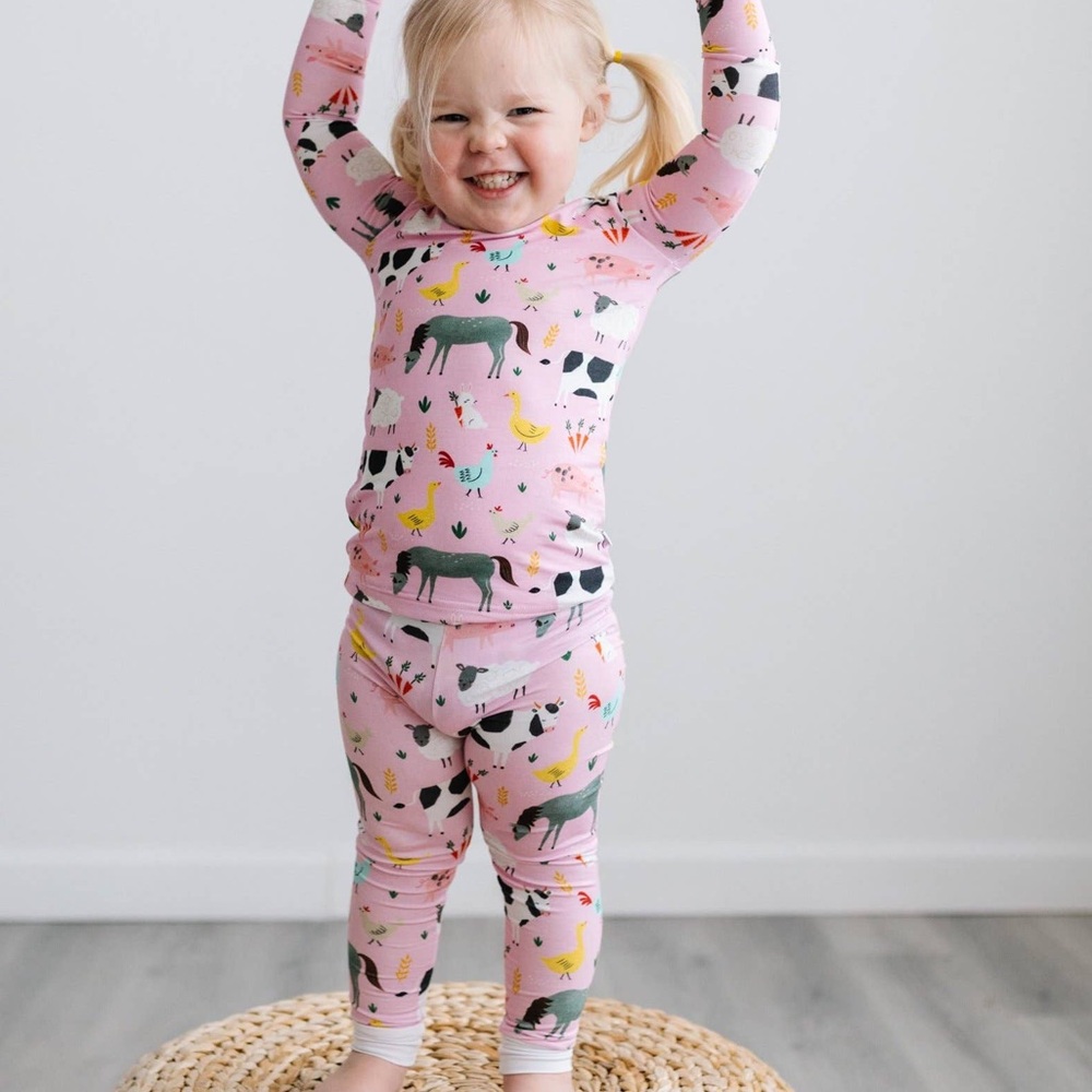 LITTLE SLEEPIES PINK ANIMAL FARM LONGSLEEVE SET